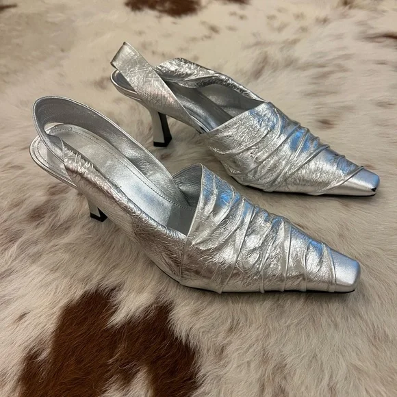Khaite Metallic Leather Slingback Pumps